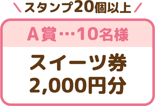 スタンプ20個以上
A賞：スイーツ券2,000円分（10名様）